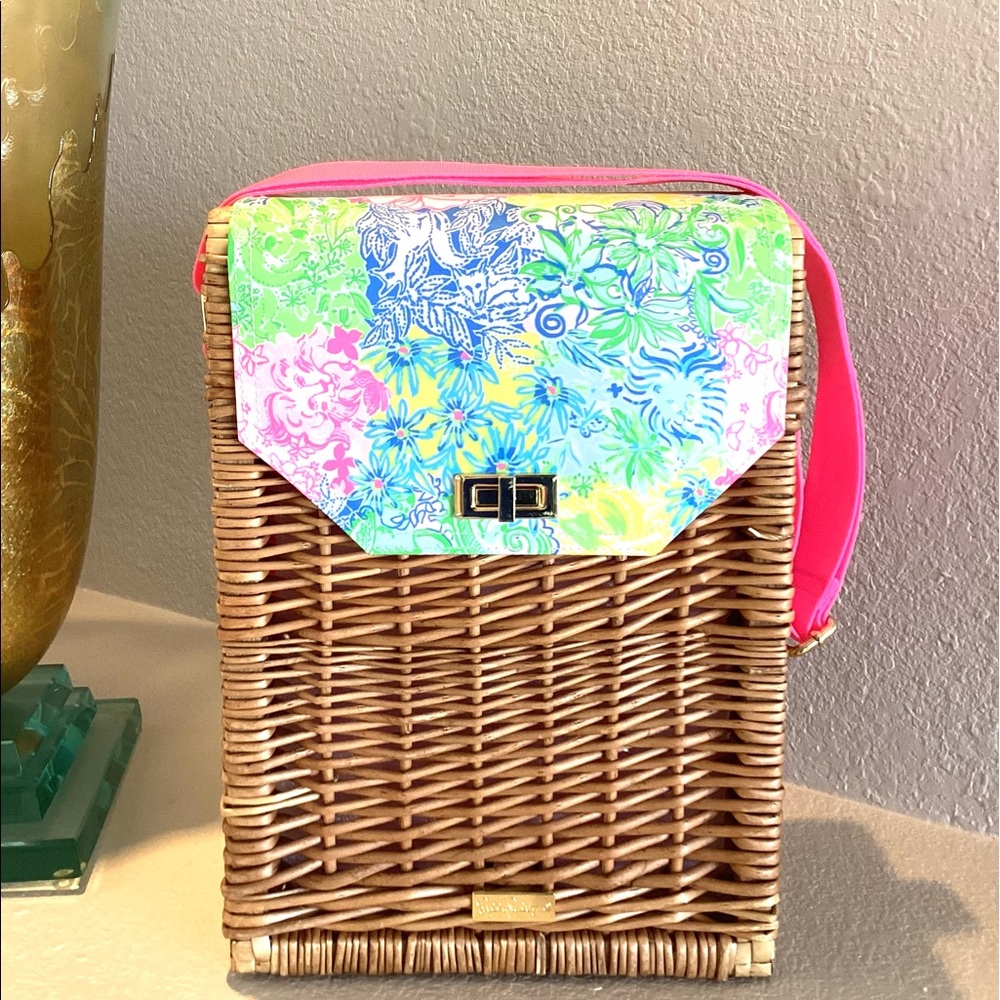 Lily Pulitzer Wicker 2 Bottle Wine Tote